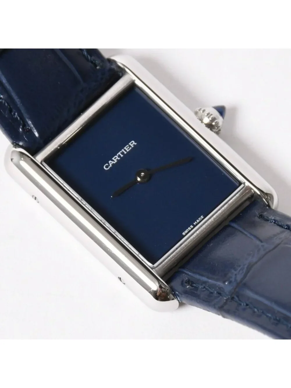 Cartier Tank Must LM Watch SS Quartz Leather Blue Dial